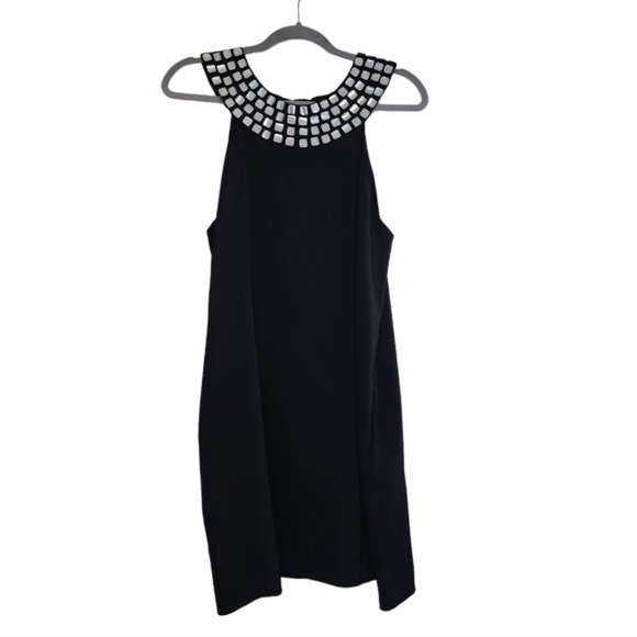 Alice and Olivia Vintage Black silver glass Rhinestone Silk mini dress 20s 60s - Picture 2 of 12